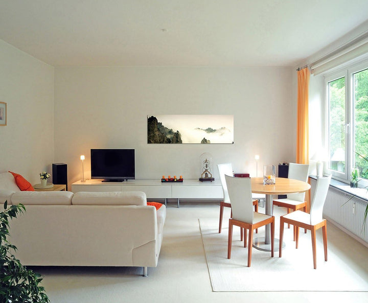 Paul Sinus Art Panoramabild auf Leinwand und Keilrahmen 150x50cm China Gebirge Berge Nebel Wolken