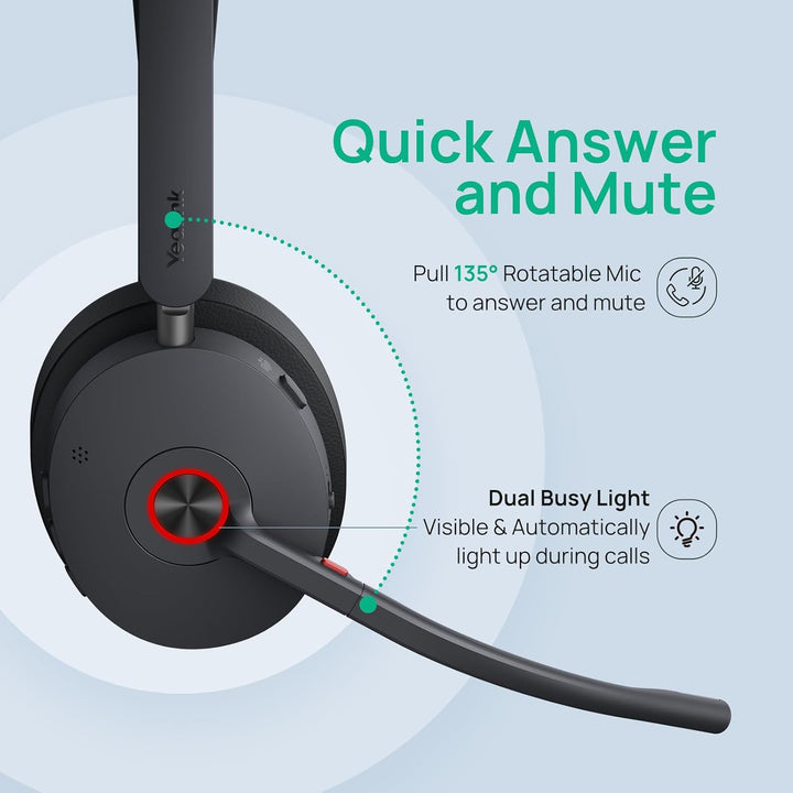 Yealink WH68 Hybrid ANC DECT & Bluetooth Kabelloses Headset mit Mikrofon, Büro-Headset mit DECT-Dong