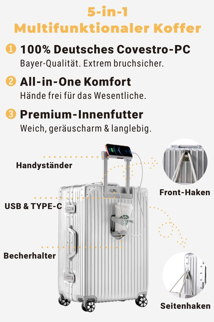 Blex Reisekoffer XXL Riesig Alurahmen PC Hartschale 105L Silber Silber XXL, Silber XXL