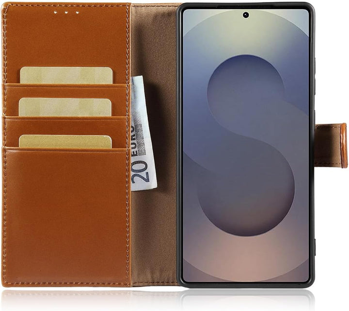 LENSUN Echtleder Handyhülle für Samsung Galaxy S25 Ultra 5G, Leder Hülle [Magnetverschluss][RFID Sch
