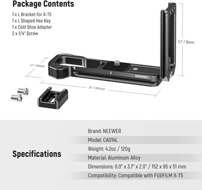 NEEWER X-T5 L Halterung mit Seitenplatte und Basis für Arca, Abnehmbarer Zubehörschuhadapter, Unters