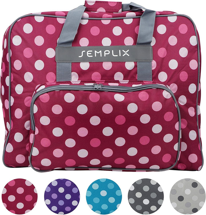 SEMPLIX XL-Nähmaschinentasche, Polka Dots Beere/Rosa, 52x42x27 cm, Grosse stabile Transport und Aufb