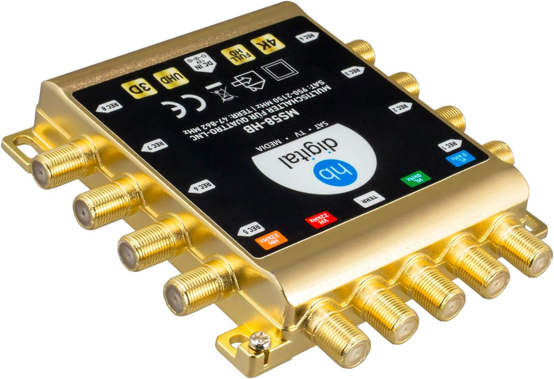 HB-DIGITAL DVB-S/S2 Multischalter 5/8 | Multiswitch Verteiler für 1 SAT, 8 Teilnehmer/Satelliten Rec