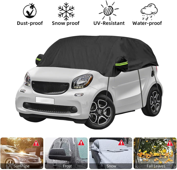 Halbgarage Autoabdeckung Wasserdicht Passend für Smart Fortwo 2006-2025, 300D Atmungsaktiv Autoplane