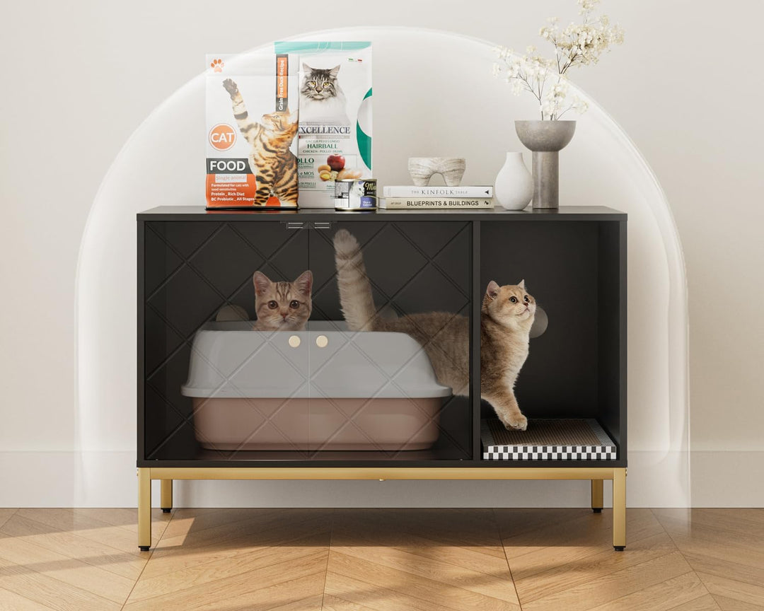 Katzenklo Schrank, Katzenkloschrank mit Doppeltüren, Katzenhaus mit Kratzmatte, hohe Beine, für Katz