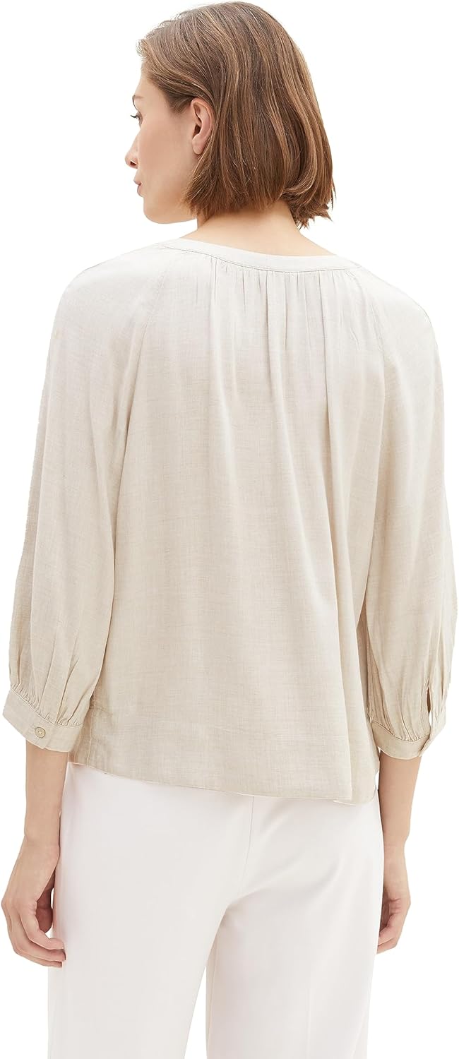 TOM TAILOR Damen Tunica Bluse mit V-Ausschnitt 34 32398-clouds Grey Melange, 34 32398-clouds Grey Me