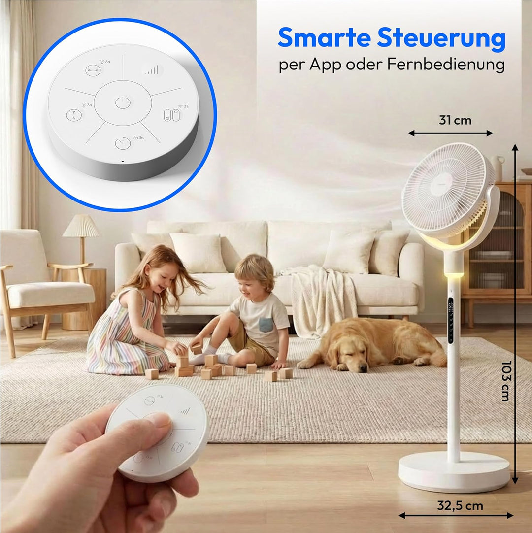 MEDION Akku - Standventilator mit Fernbedienung, 10 Geschwindigkeitsstufen, 24 Watt Leistung, 350° h