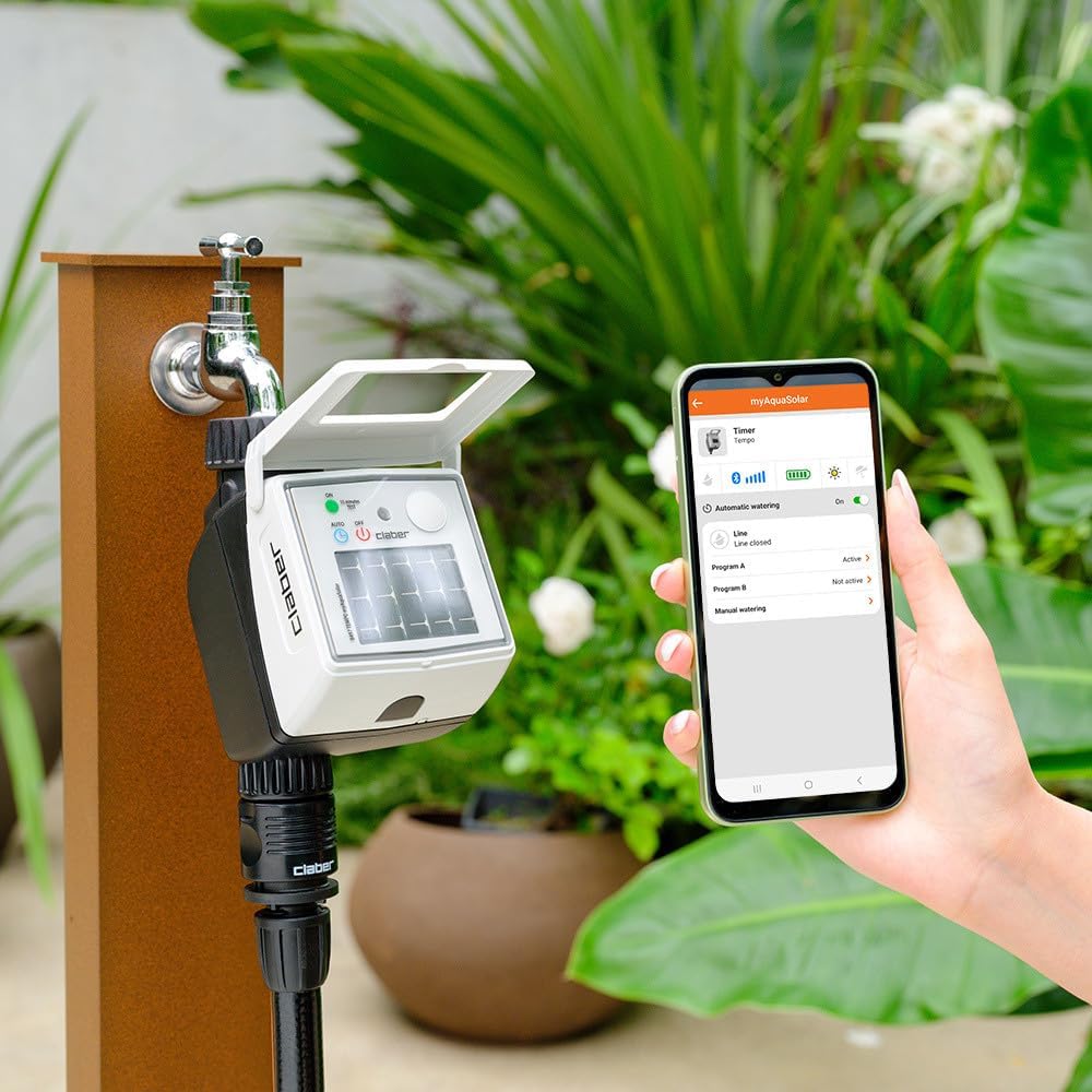 Tempo myAquaSolar Claber, Automatischer Ein-Wege-Bewässerungscomputer mit integriertem Photovoltaikm