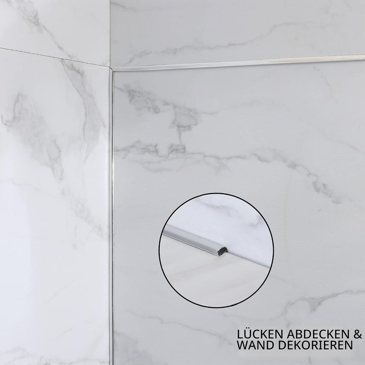 10m Silber Zierleiste, abziehen und aufkleben, flexible Spiegel, Wand, Decke, Boden, Schrank, Fliese
