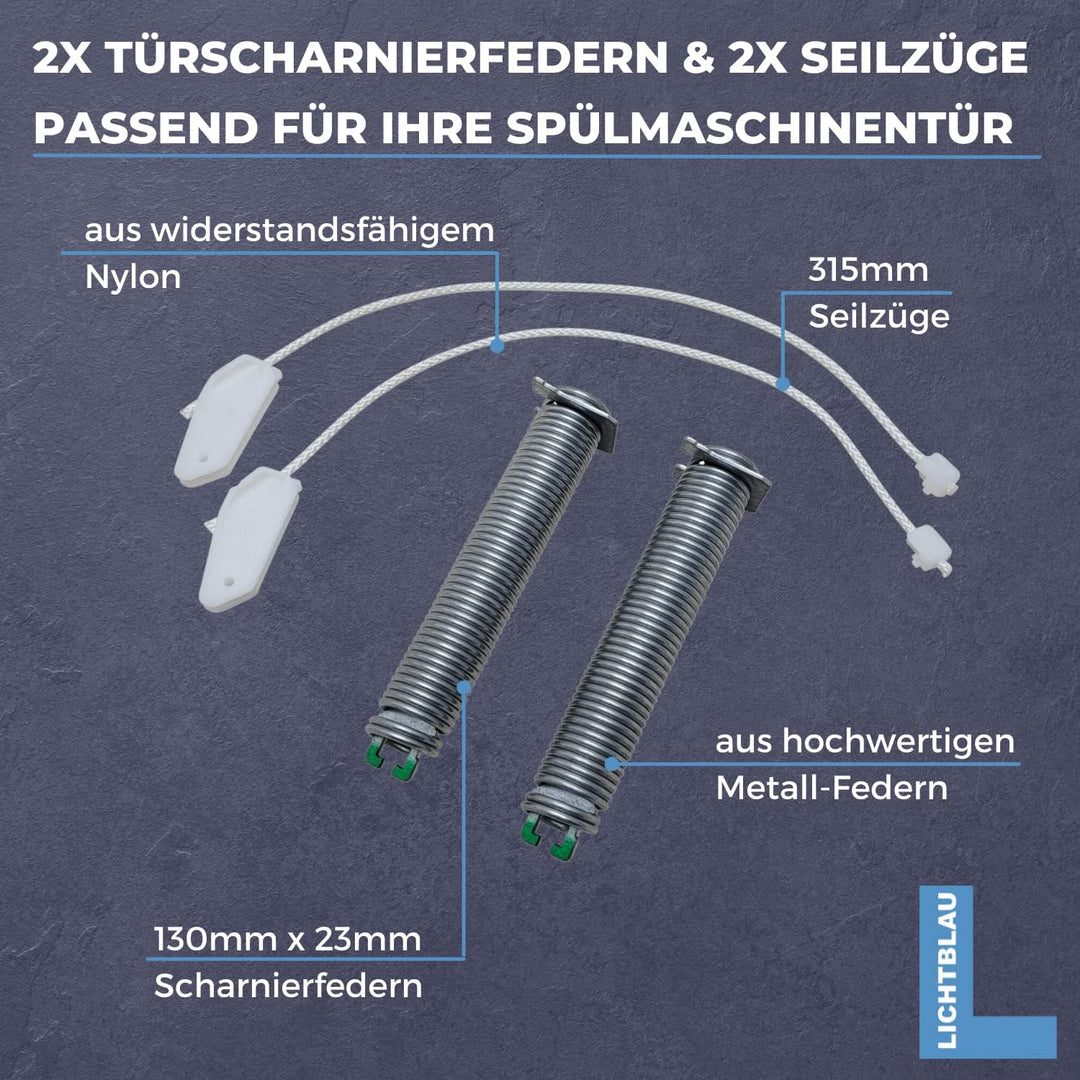 Lichtblau Türscharnierfedern 130mm x 23mm + Seilzüge 315mm I 00754870 754870 Farbcode Grün I Türfede