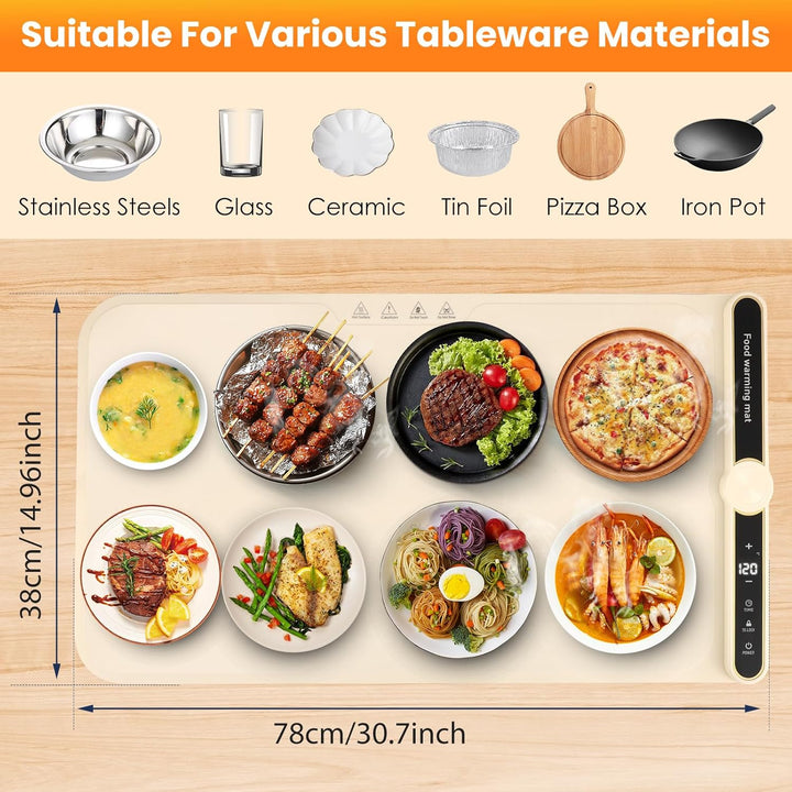 Warmhalteplatte Elektrisch,Speisenwärmer Ganzflächige Erwärmung,8s Schnellheizung, 9-stufig einstell