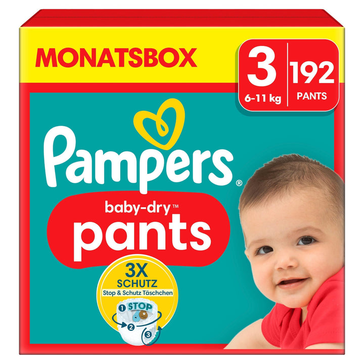 Pampers Windeln Pants Grösse 3 (6-11kg) Baby-Dry, Midi mit Stop- und Schutz Täschchen, MONATSBOX, 19
