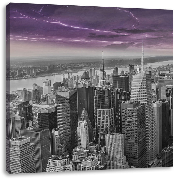 Pixxprint Skyline New York Gewitter als Leinwandbild/Grösse: 70x70 cm/Wandbild/Kunstdruck/fertig bes