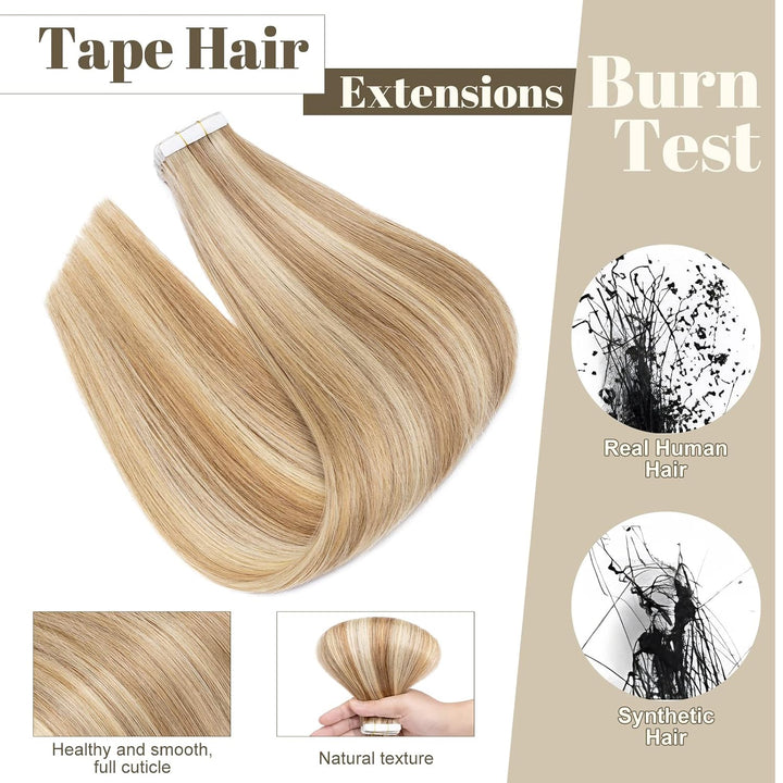 SEGO Tape Extensions Remy Echthaar Klebeband Haarverlängerung Haarteile 100% Human Haar 10pcs Weissb