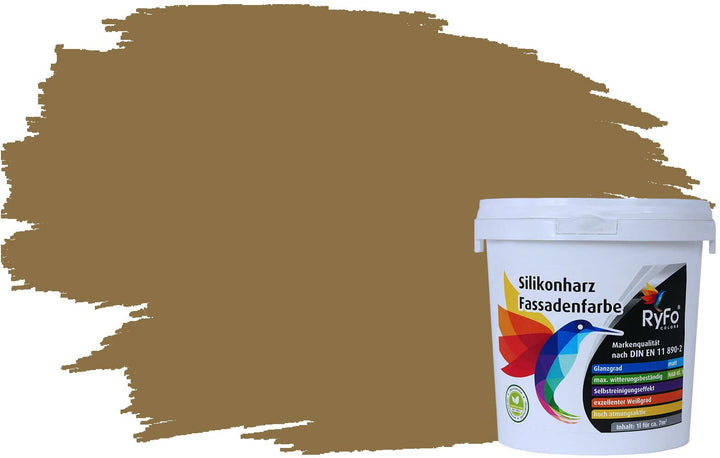 RyFo Colors Silikonharz Fassadenfarbe Lotuseffekt Trend Grünbraun 1l - bunte Fassadenfarbe, weitere