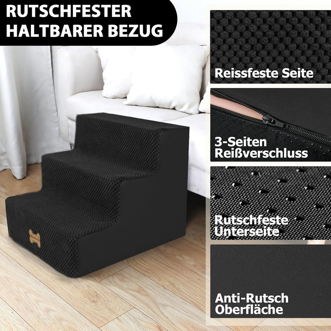 Nepfaivy Hundetreppe für Kleine Hunde 3-Stufig, Hundetreppe Hunderampe für Bett und Sofa aus Hochdic