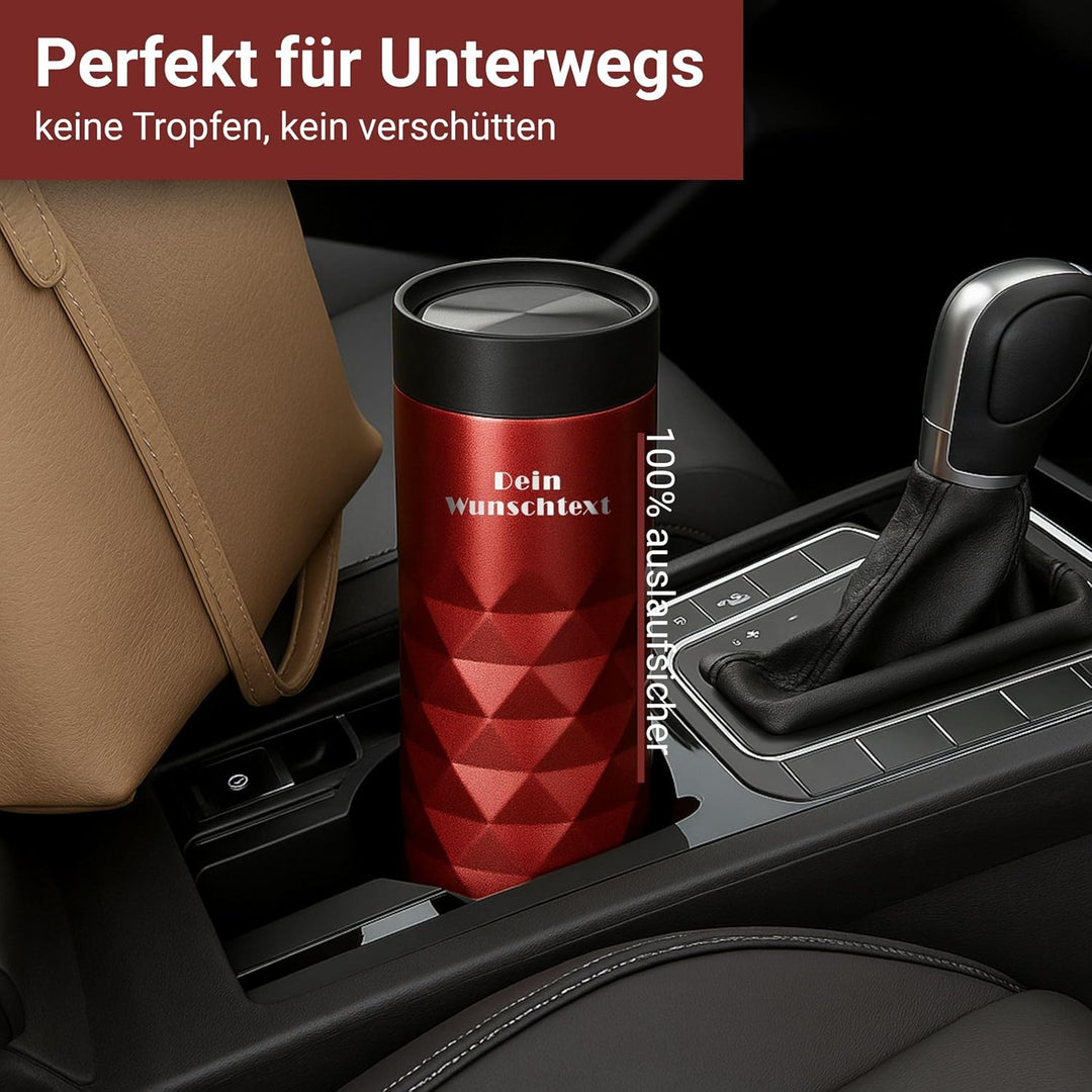 Edelstahl Thermobecher personalisiert – 100% auslaufsicherer & thermoisolierter Kaffeebecher – 450 m