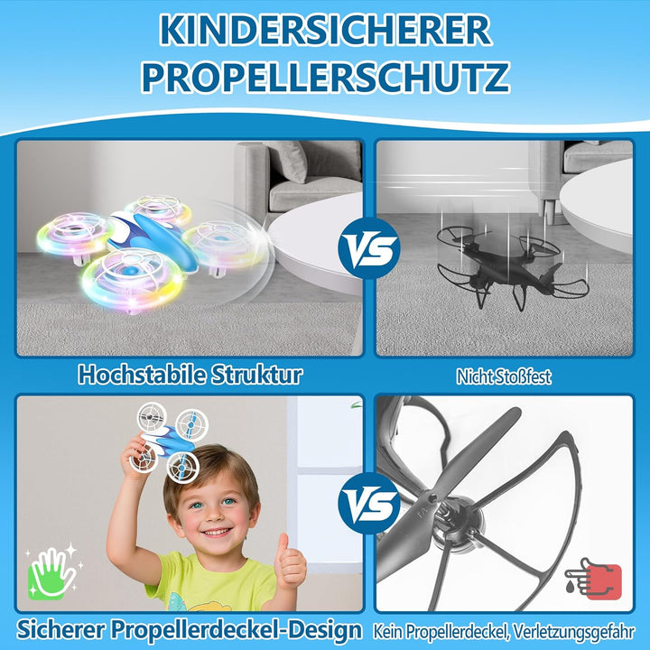 Mini Drohne für Kinder Spielzeug ab 6+ Jahre, Mini Drone Set mit 7 LED Lichteffekte, 3 Akkus, Indoor