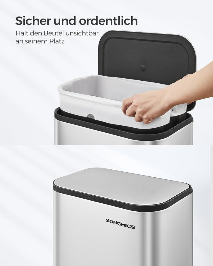 SONGMICS Mülleimer Küche, 20 Liter Abfalleimer mit Deckel, Tretmülleimer, Stahl, Softclose, Offenhal