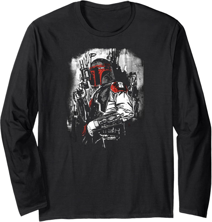Star Wars Boba Fett Blaster Distressed Portrait Langarmshirt