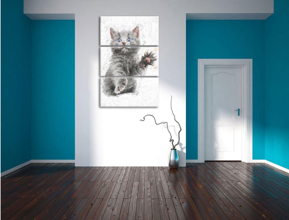 Pixxprint Babykatze als Leinwandbild/Grösse: 3 Teilig (120x80) cm/Wandbild/Kunstdruck/fertig bespann