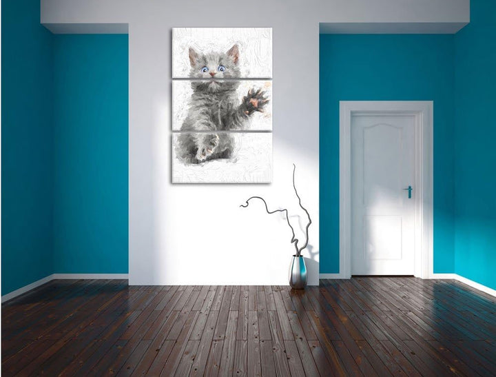 Pixxprint Babykatze als Leinwandbild/Grösse: 3 Teilig (120x80) cm/Wandbild/Kunstdruck/fertig bespann