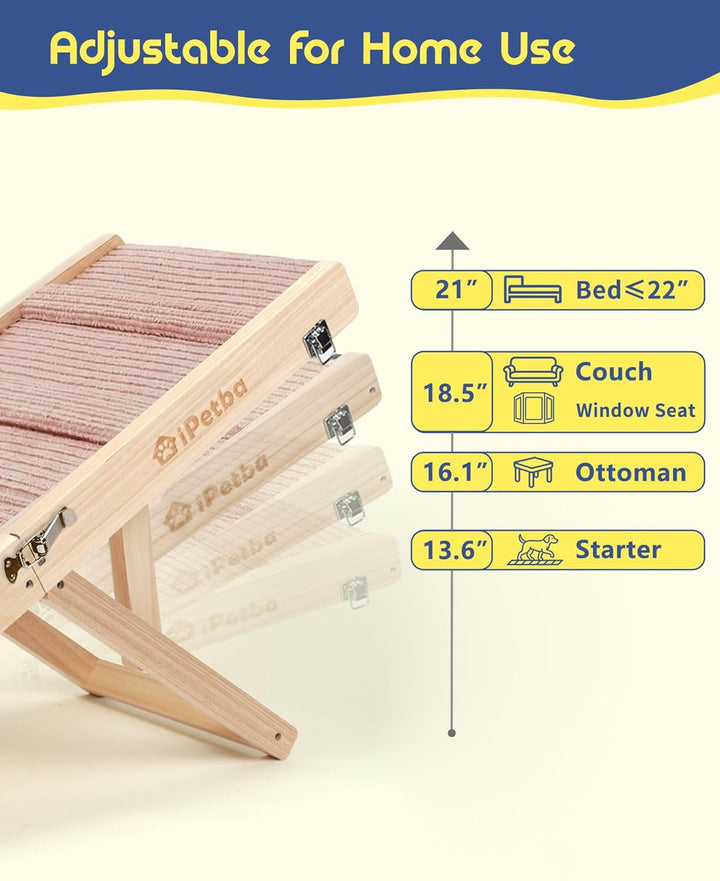 Hunderampe für Sofa und niedrige Möbel, rosa, für kleine Hunde bis 16 kg, höhenverstellbar, klappbar