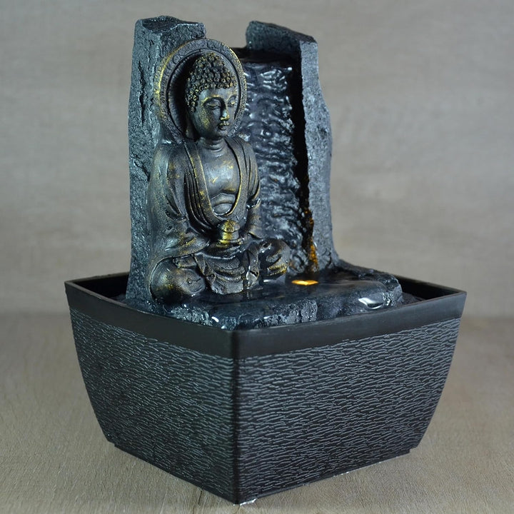 Zen'Light - Zimmerbrunnen Buddha Harmonie - Wasserbrunnen mit geräuschloser Pumpe - LED-Brunnen mit
