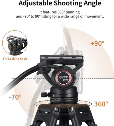 Cayer BV30 Video Tripod, Robust Aluminium Alloy Camera Tripod with 360° Fluid Head, Quick Release Pl