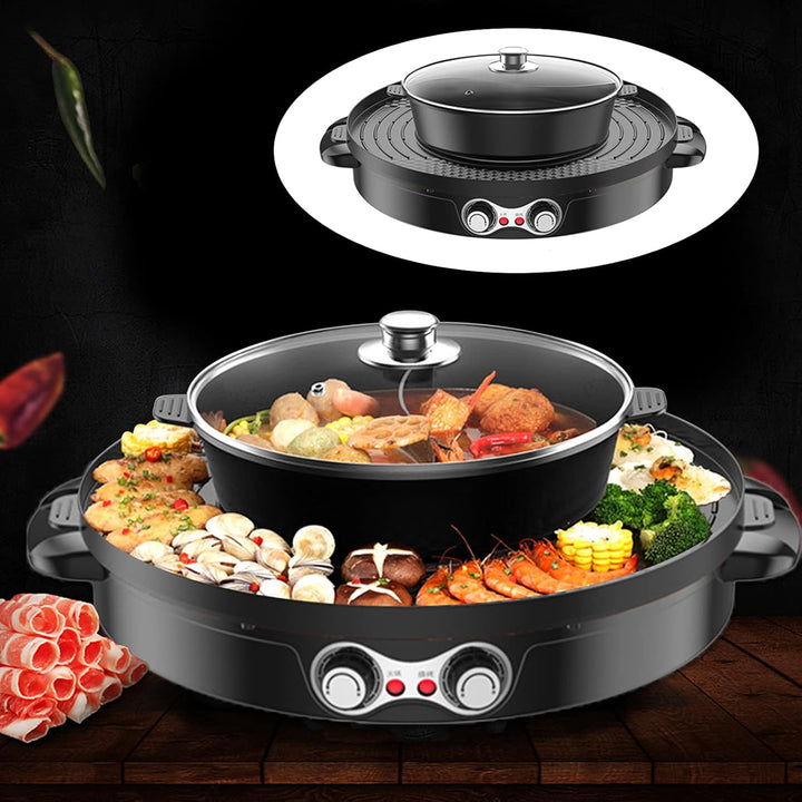 2 In 1 Elektrischer Hot Pot mit Grillfunktion, 2200W Multifunktion Elektrische Grill Hotpot mit Deck
