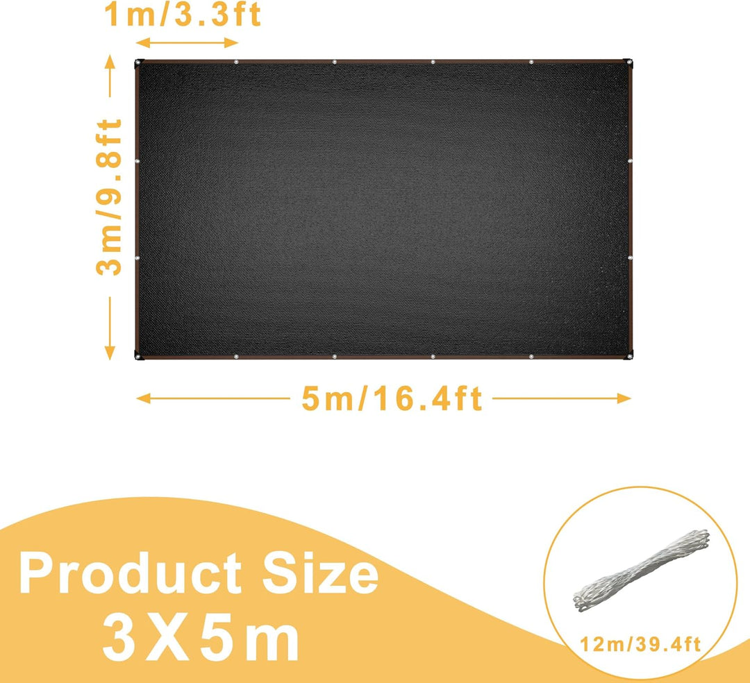 Sonnensegel 3x5m Rechteckig UV-Schutz 95% Winddurchlässig Robust für Garten Terrasse Balkon aus reis