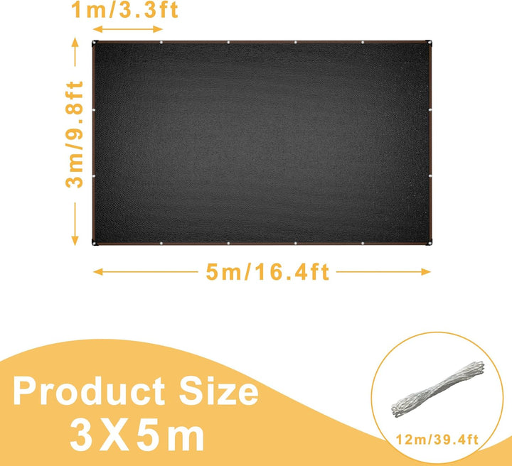 Sonnensegel 3x5m Rechteckig UV-Schutz 95% Winddurchlässig Robust für Garten Terrasse Balkon aus reis