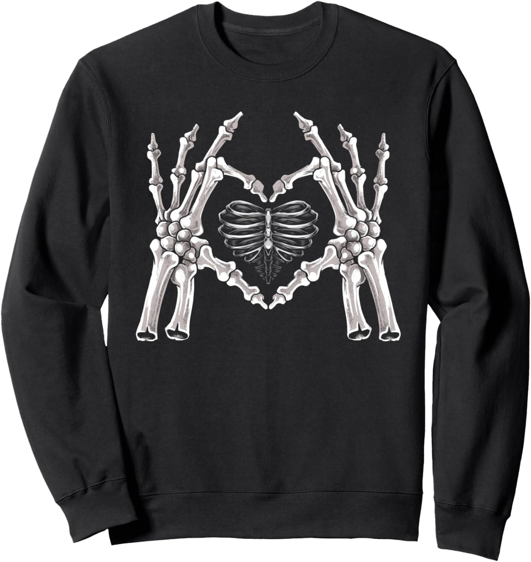 Skelett Rippen Hand Herz Zeichen Sweatshirt