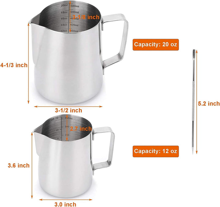 WUWEOT 2 Stück 350 & 600ml Milchkännchen Edelstahl Milch Pitcher Milchaufschäumkännchen Milchaufschä