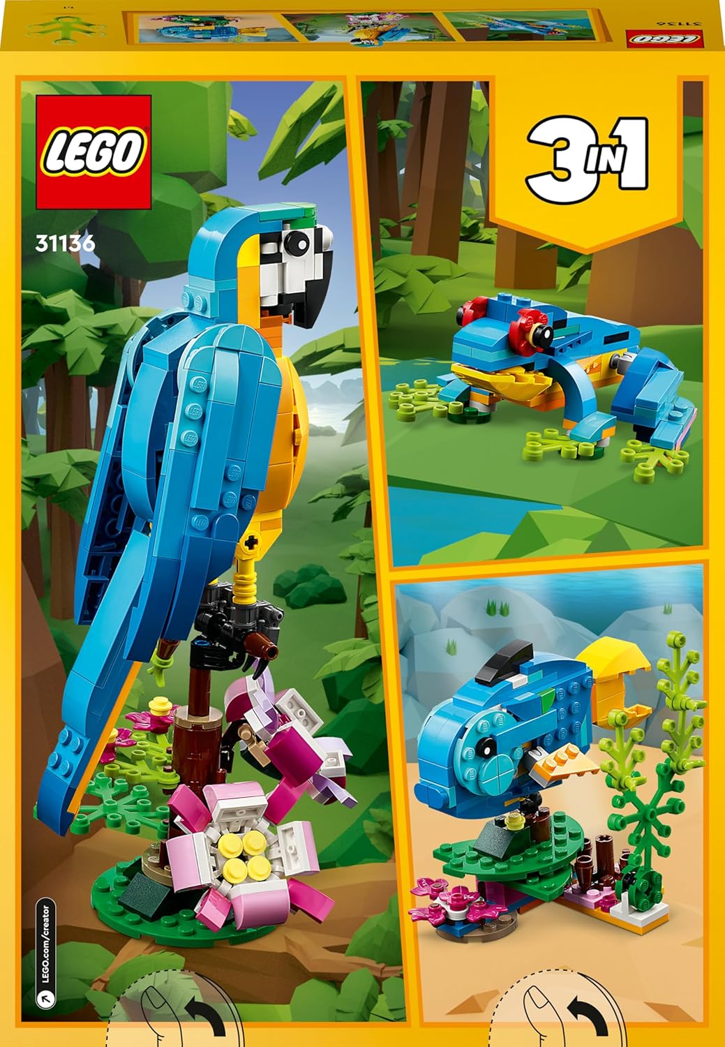 LEGO Creator 3in1 Exotischer Papagei, Frosch und Fisch Ostergeschenk Dschungel-Tier-Figuren Bauspiel