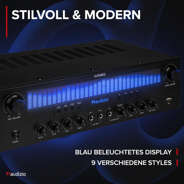 Audizio AV560EQ - 5.1 HiFi Verstärker mit Bluetooth, 390 Watt AV Receiver & Stereoanlage für Heimkin