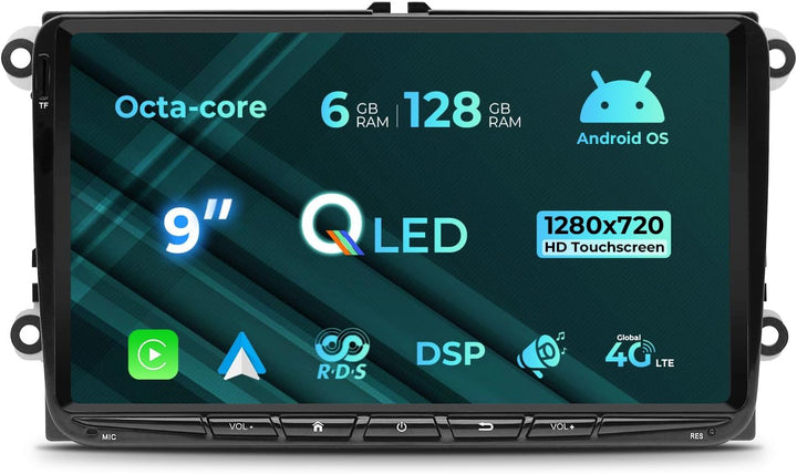 [Upgrade 6+128GB] Autoradio für VW Golf Passat Touran Seat Skoda, 9 Zoll Touchscreen Radio mit Wirel