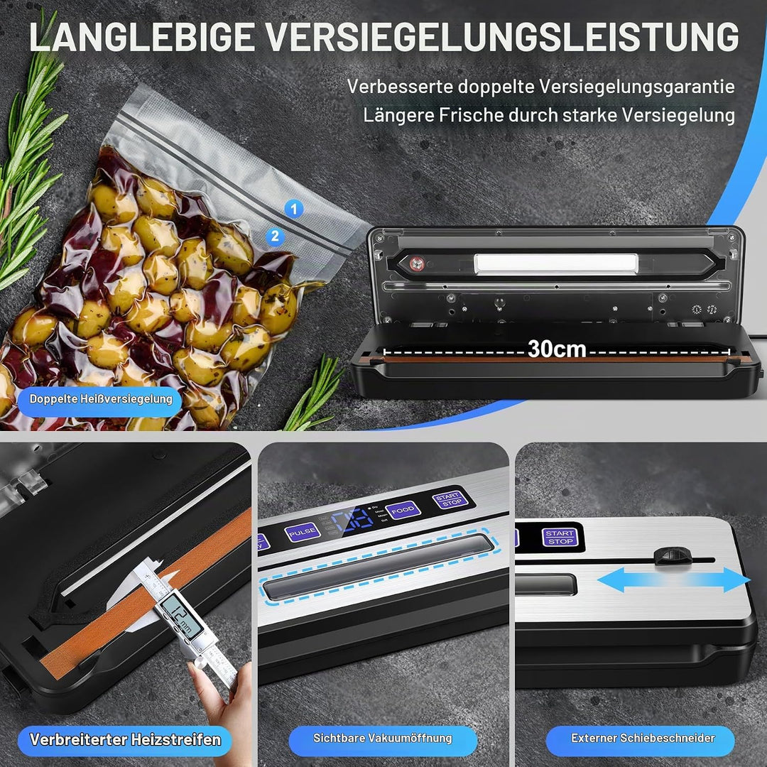Vakumierergerät für Lebensmittel mit Doppelte Heisssiegelung, 7 in 1 Folienschweissgerät Vakuumierer