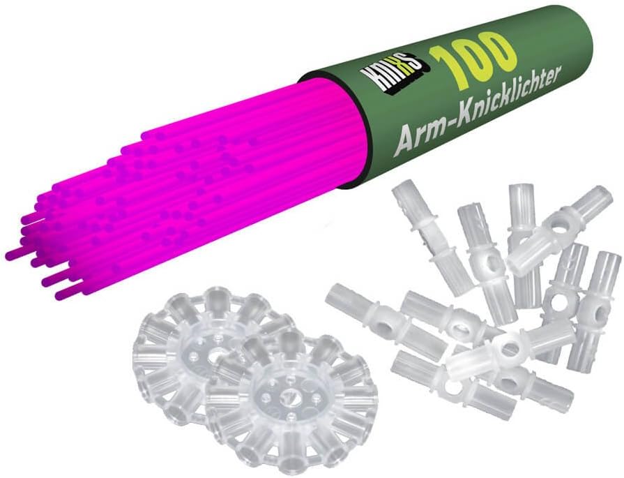 KNIXS 1000x Arm-Knicklichter - Pink leuchtend inkl. 1000x 3D-Verbinder und je 20x Ballverbinder und