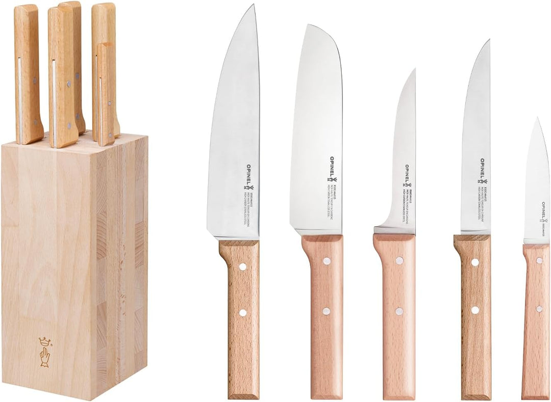 Opinel Messerblock PARALLELE MEAT mit 5 Messern, Braun, BENTURE254580