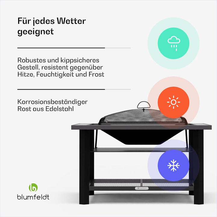 Blumfeldt Merano Avanzato Feuerschale - 3-in-1 Feuerschale Mit Grillrost & Tisch, Robuster Stahlrahm