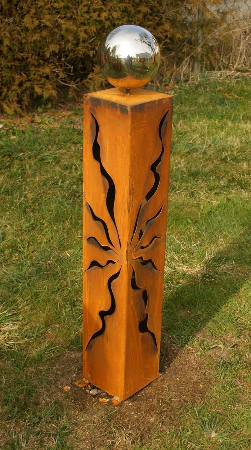 Gartendeko Rostsäule 80 cm mit Glanz Edelstahlkugel
