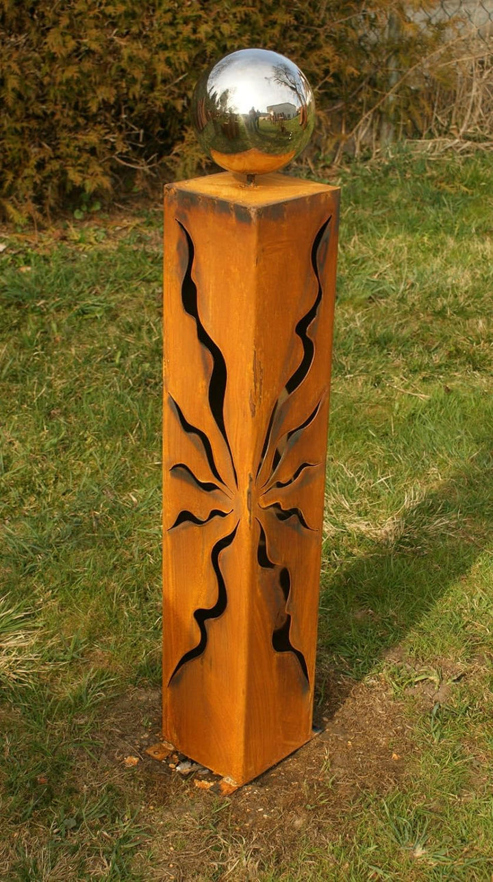Gartendeko Rostsäule 80 cm mit Glanz Edelstahlkugel