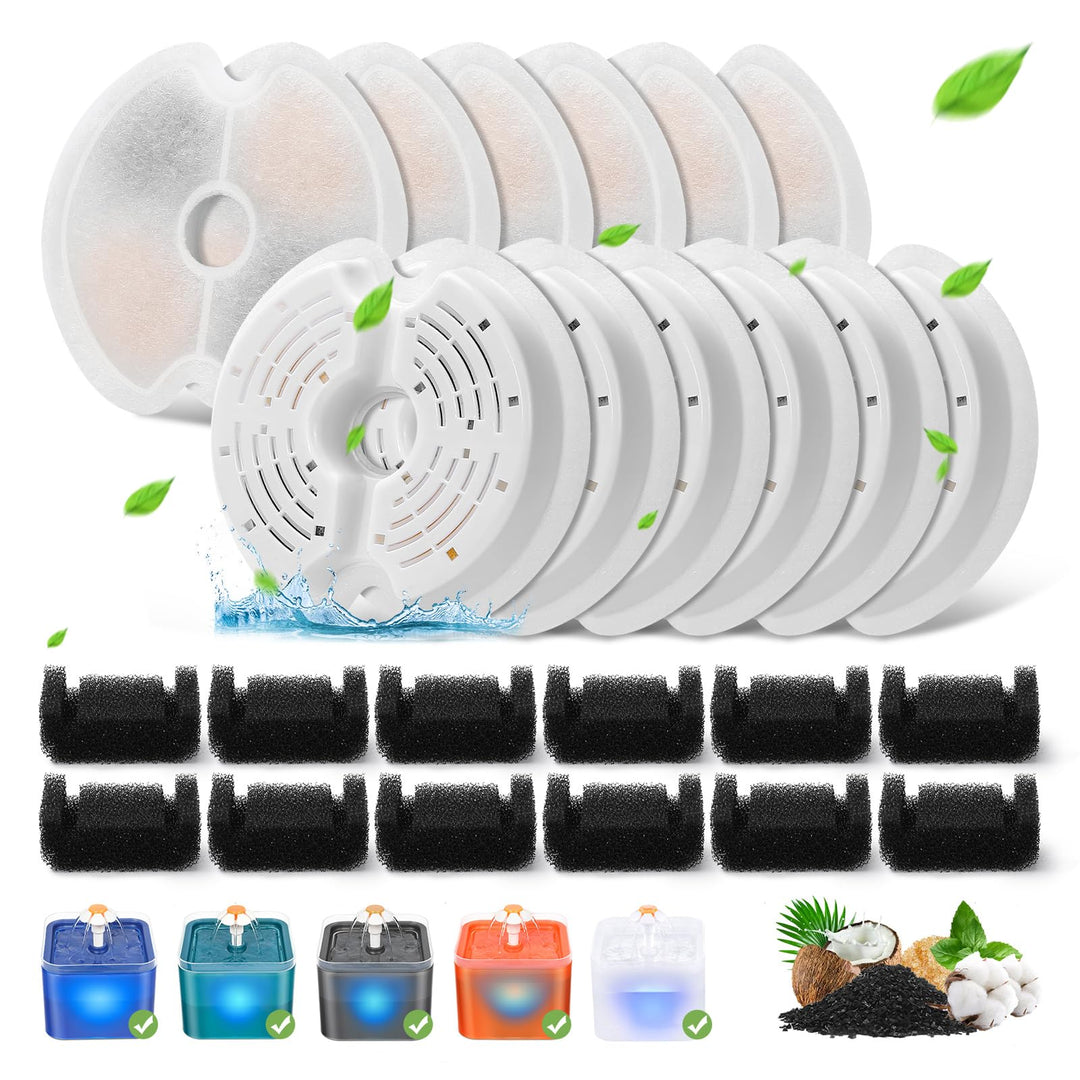 Filter für Katzenbrunnen, 12 Stück Ersatzfilter Trinkbrunnenfilter für Katzenbrunnen 67oz mit LED-Na