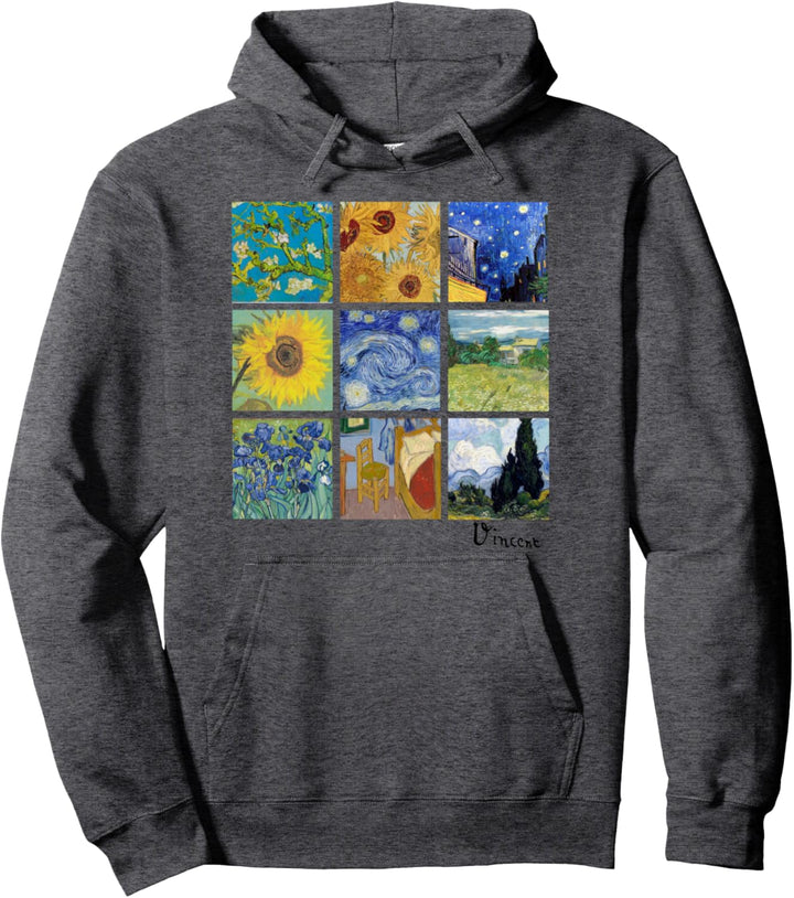 Van Gogh Malerei Collage mit Sonnenblumen, Sternennacht Star Pullover Hoodie