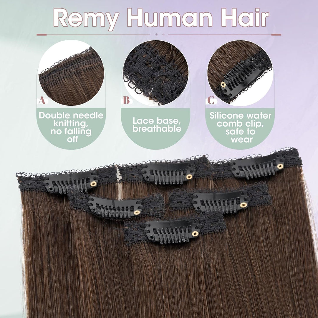 Benehair Clip in Extensions Echthaar, 6Pcs Clip Echt Haar Extension, Einzelclip Echthaar Extension C