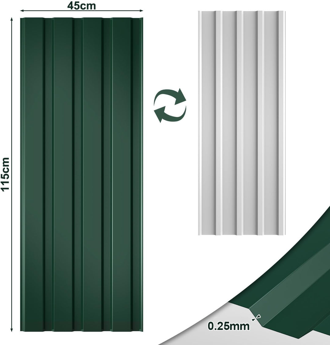24x Profilblech Trapezblech Dachplatten 115 x 45 cm, ca. 12,4 m², 0,25 mm Metall verzinktes Stahlble