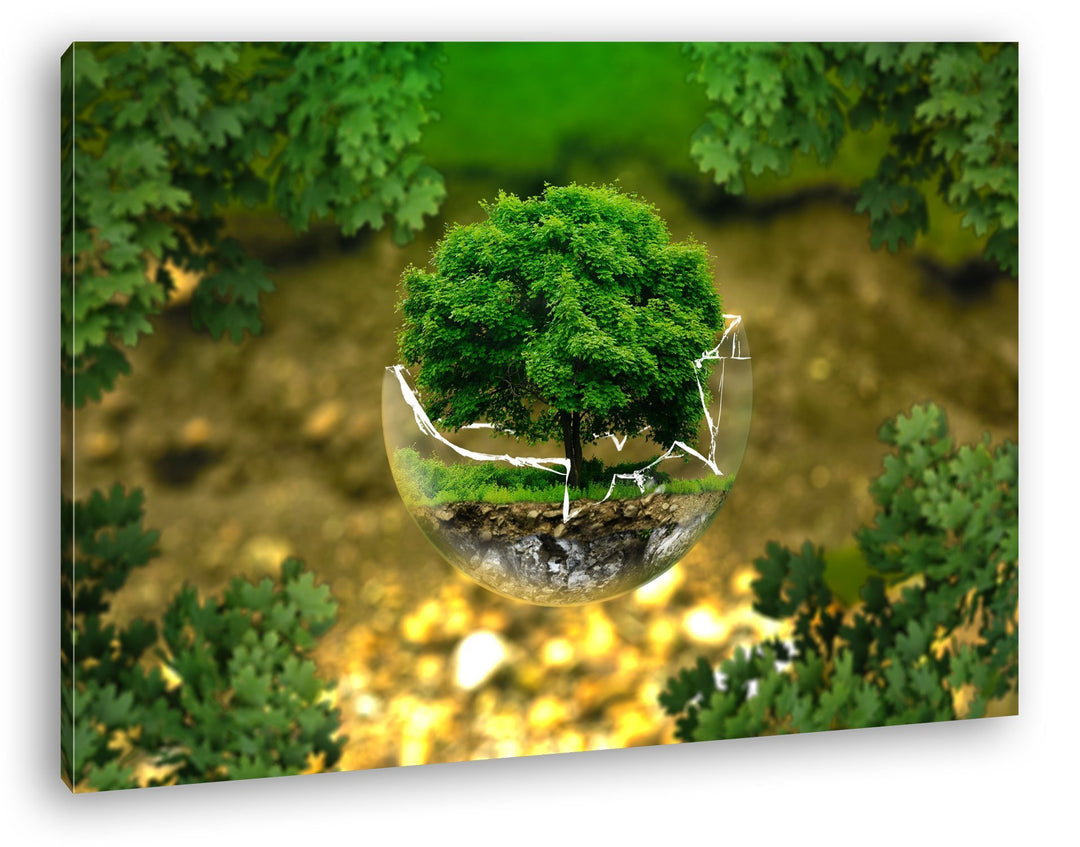 deyoli zerbrochene Glaskugel mit einem Baum Format: 80x60 als Leinwandbild, Motiv fertig gerahmt auf