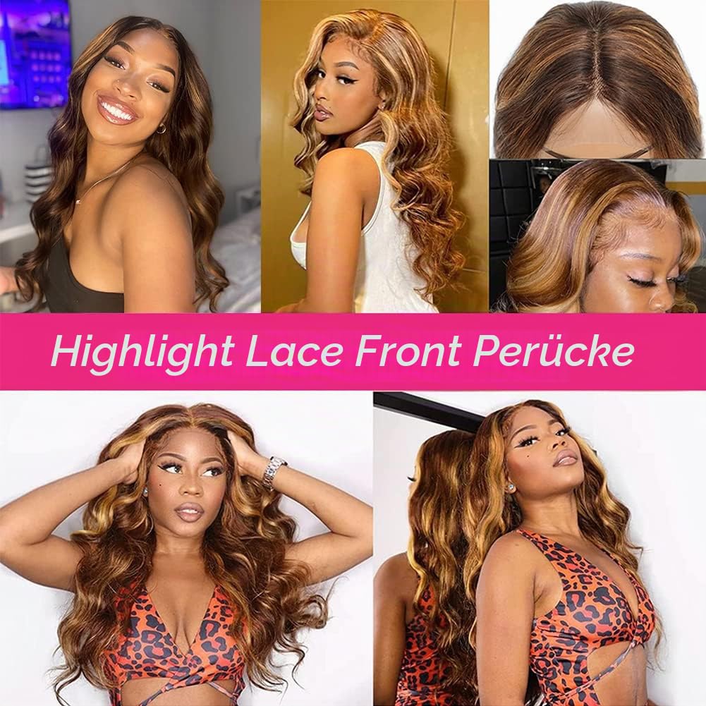 Highlight Lace Front Wig Human Hair Transparent 13X4 Lace Frontal Wigs Body Wave Colored Ombre P4/27