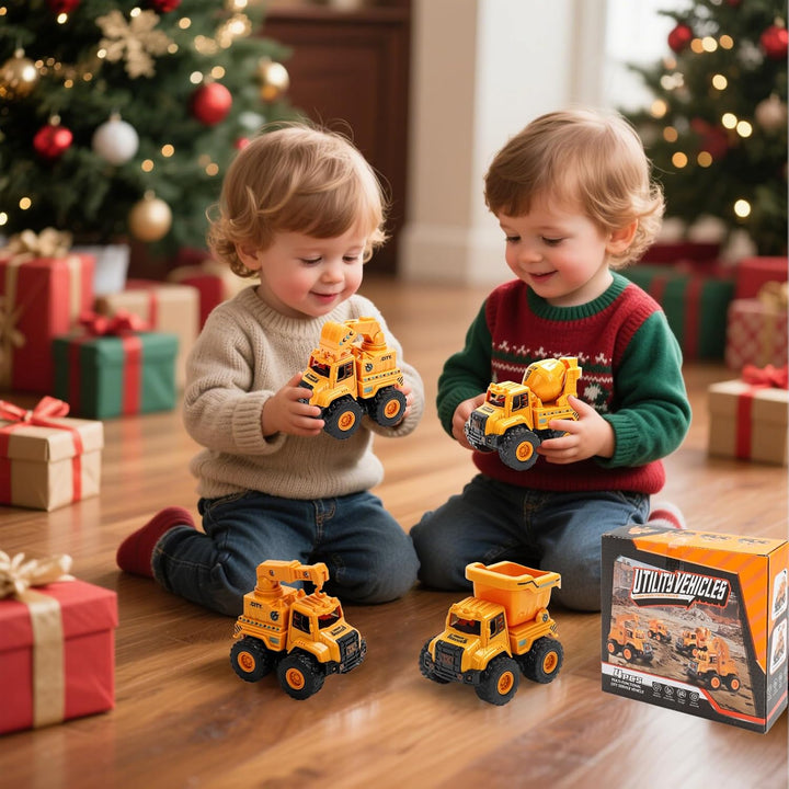 Baufahrzeug Spielzeug ab 1 2 Jahre Jungen & Mädchen – 4 STK. Push-and-Go Auto Set mit Bagger, LKW Ki